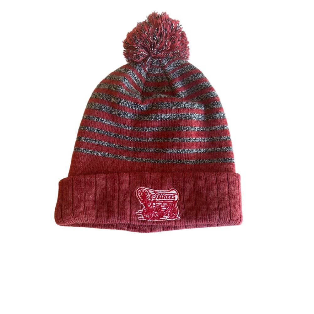 Oklahoma Sooners‎ Striped Knit Beanie With Pom & Embroidered Logos